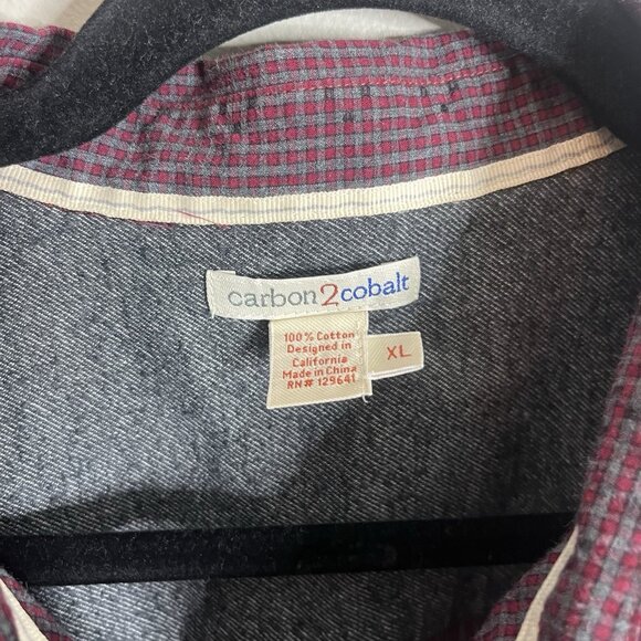 Carbon 2 Cobalt Men's Size XL Maroon Grey Check Button Down Shirt - Picture 3 of 6